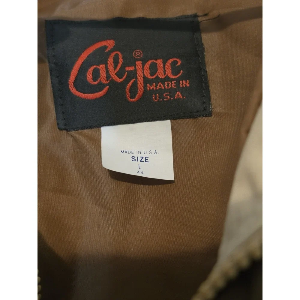 Vintage Cal-Jac Jacket Mens L 44 Tan Brown Bomber Made USA 70s 80s Retro